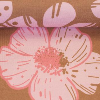 Preview: Modal French Terry Flower Dream Rosa Blumen auf Beige made by Colu von Swafing 